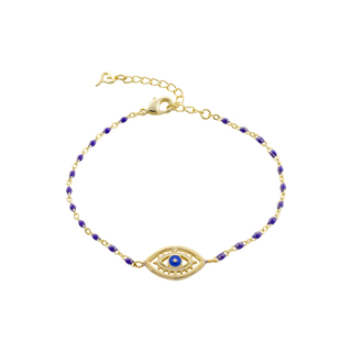 Women's Look At Me Bracelet 02L15-01628 Loisir Brass Gold Plated Eye With Blue Rosary And Blue Eye