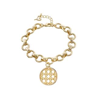 Women's Bracelet Basket 02L15-01633 Loisir Brass Gold Plated With Round Element Chain And White Zirconia