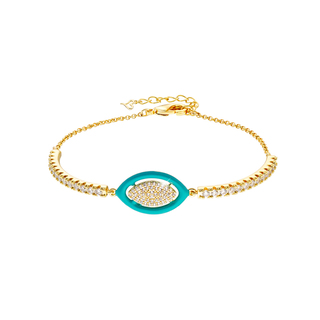 Women's Bracelet Beauty 02L15-01638 LOISIR Bronze Gold Plated Eye With White Zircons And Turquoise Enamel