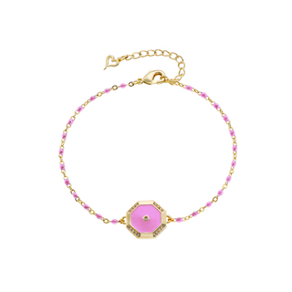 Women's Bracelet Pierrot 02L15-01640 Loisir Brass Gold Plated With Rosary, Element With Pink Enamel And Zirconia 