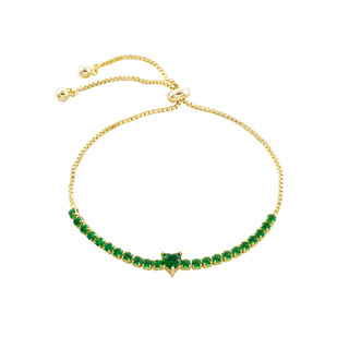 Women's Happy Hearts Gold-Plated Metal Bracelet With Green Heart And Row Of Green Zircons 02L15-01755-Loisir