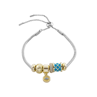 Women's Bracelet Harlequin 02L15-01872 Loisir Metallic Silver With Gold-Plated Elements With Blue Enamel And Crystals