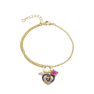 Women's Bracelet Dolley 02L15-01918 Loisir Made of Gold Plated Brass Heart With Elements, Blue Glitter, Pearl And Zircon