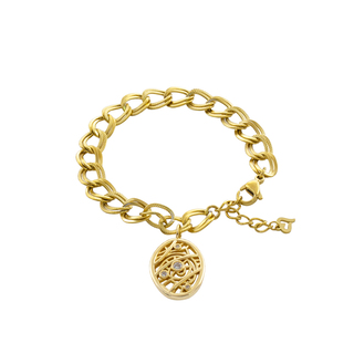 Women's Bracelet Lace 02L15-01942 Loisir Gold Plated Brass With Chain And Perforated Element With White Zircons