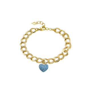 Women's Bracelet Sweety 02L15-01978 Loisir Brass Gold Plated Chain With Heart And Light Blue Glitter