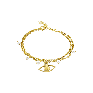 Women's Bracelet Karma 02L27-00970 Loisir Steel Gold Plated Double With Eye And White Pearls