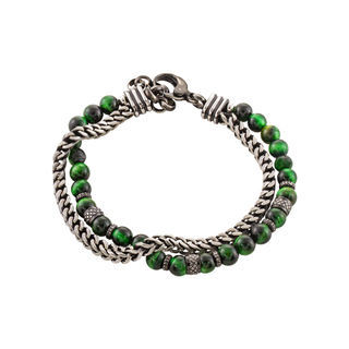 Men's Bracelet 02X03-00492 Oxette Steel Two Tone Double With Green Stones And Elements