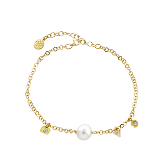 Women's Bracelet Gleam 02X05-02197 Oxette Silver 925-Gold Plated With Pearl And White Zircons