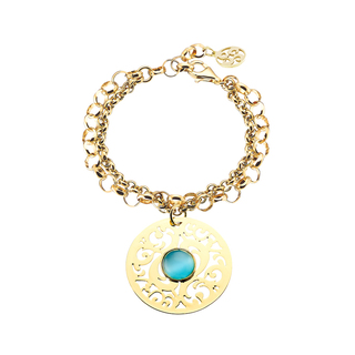 Women's Byzance Bracelet 02X15-00269 Oxette Bronze-Gold IP With Turquoise Mop Stone And Double Chain
