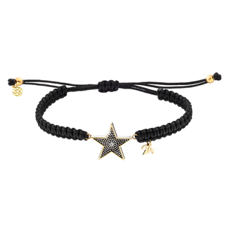 Women's Oxette Lucky Charm Bracelet 02X15-00399 Black Cord With Metallic Gold-Plated Star And White Zircon 1.8 cm