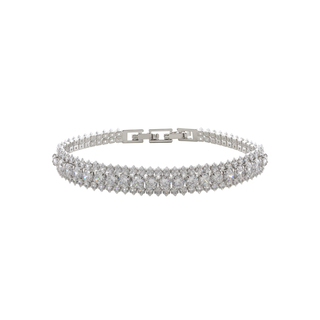 Women's Party Bracelet Metallic Silver Riviera With Rows of W49