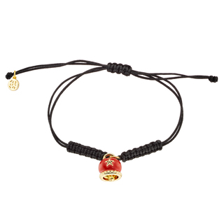 Women's Lucky Charm Bracelet 02X15-00517 Oxette With Black Cord Macrame Metallic Made of Gold Plated Brass With Red Enamel And Star