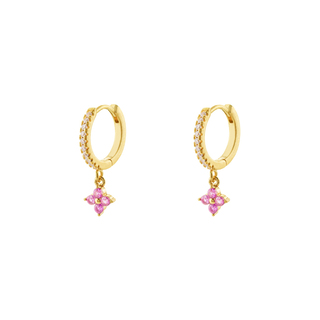 Women's Charming Hoop Earrings 03L05-01080 Loisir Silver Gold Plated With Pink Zircon Flower