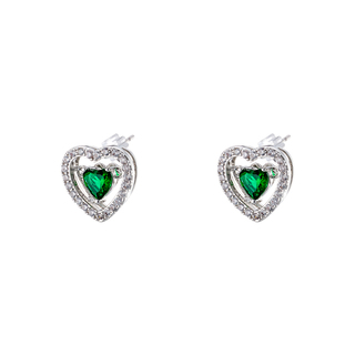 Γυναικεία Καρφωτά Σκουλαρίκια Loisir Happy Hearts Μεταλλικό Ασημί Με Καρδιές, Πράσινο Και Λευκά Ζιργκόν 03L15-01301