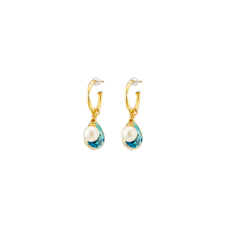 Women's Dance Earrings 03L15-01381 Loisir Bronze Gold Plated Earrings With Blue Crystal And Pearl