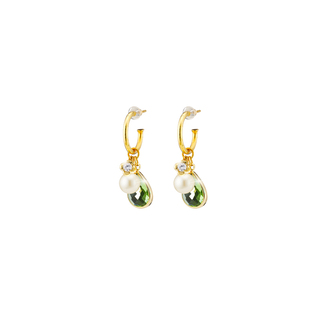 Women's Dance Earrings 03L15-01383 Loisir Bronze Gold Plated Earrings With Green Crystal And Pearl