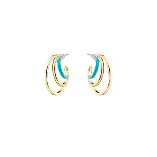 Women's Earrings Beauty 03L15-01608 LOISIR Bronze Gold Plated Hoops With Turquoise Enamel 2,5cm