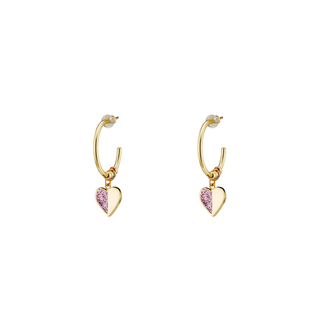 Women's Hoop Earrings Princess 03L15-01641 Loisir Brass Gold Plated With Heart And Pink Glitter