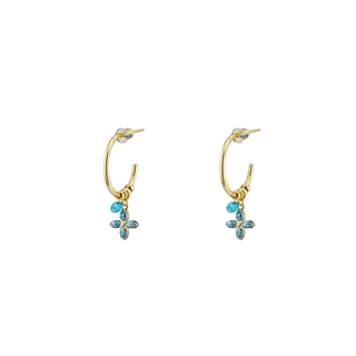 Women's Hoop Earrings Princess 03L15-01649 Loisir Brass Gold Plated With Cross And Turquoise Glitter