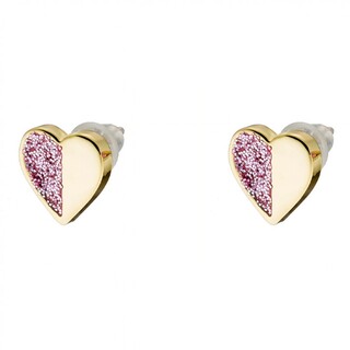 Women's Stud Earrings Heart Princess 03L15-01658  Loisir Brass Gold Plated And Pink Glitter