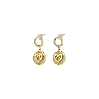 Women's Blooming Gold-Plated Metal Earrings With Heart Element And Zircon 03L15-01686-Loisir