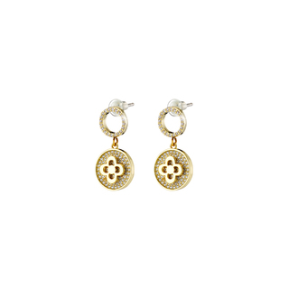 Women's Blooming Gold-Plated Metal Earrings With Flower Element And Zircon 03L15-01687-Loisir
