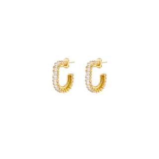 Women's Blooming Earrings, Gold-Plated Metal Hoops With Rows of White Zircons 03L15-01703-Loisir