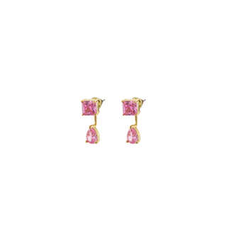 Women's Earrings Happy Hearts Gold Plated Metal With Pink Zircon 03L15-01709-Loisir