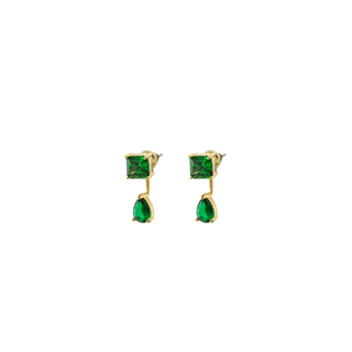 Women's Earrings Happy Hearts Gold Plated Metal With Green Zircons 03L15-01711-Loisir