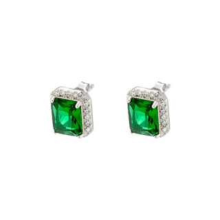 Women's Stud Earrings Kate Gifting 03X01-03288 Oxette Silver With Green And White Zirconia