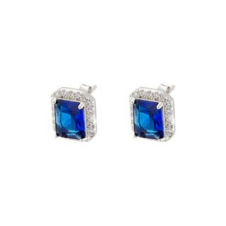 Women's Stud Earrings Kate Gifting 03X01-03289 Oxette Silver With Blue And White Zirconia