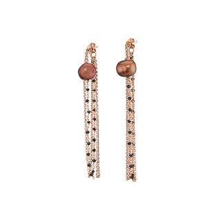Earrings chains-brown pearl OXETTE 03X05-01594