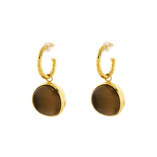 Women's Earrings 03X05-02872 Oxette Silver 925-Gold Plated-Tiger Eye