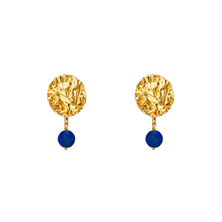 Women's Earrings Earth 03X05-03165 Oxette Silver Gold Plated With Round Element And Blue Stone