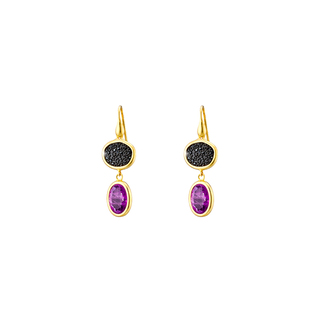 Women's Earrings Sunset Bis 03X05-03194 Oxette Silver Gold Plated With Crystal Nuggets 1.2 cm And Purple Crystal