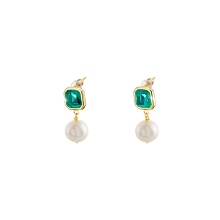 Women's Earrings Rock Candy 03X05-03203 Oxette Silver Plated With Pearl And Green Crystal