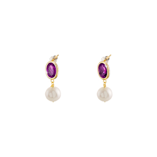 Women's Earrings Rock Candy 03X05-03204 Oxette Silver Plated With Pearl And Purple Crystal