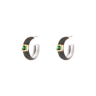 Women's Natrix Hoop Earrings 03X15-00537 Oxette Bronze Black / Gold Plated (Oxidized) With Green Zircons