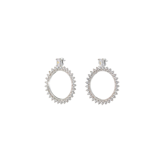 Women's Party Earrings, Metal, Silver, With Hoops And White Zircons 03X15-00576-Oxette
