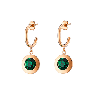 Women's Earrings Extravaganza  03X27-00283 Oxette Steel Rose Gold With Hoop And Green Crystal