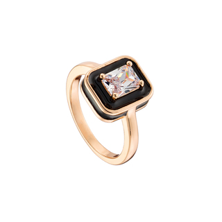Γυναικείο Δαχτυλίδι Beauty 04L15-00432 Loisir Ορείχαλκος Ροζ Χρυσό Με Λευκό Ζιργκόν Και Μαύρο Σμάλτο