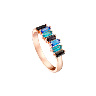 Women's Ring Look At Me 04L15-00631 Loisir Brass Rose Gold With Black And Blue Zircon