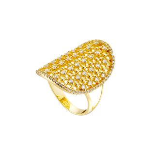 Women's Ring Lace 04L15-00637 Loisir Brass Gold Plated Perforated Elements And White Zirconia