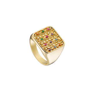 Women's Ring Basket 04L15-00655 Loisir Brass Gold Plated With Square Element And Colorful Zirconia