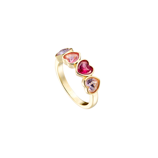 Women's Ring Happy Hearts Loisir 04L15-00676 Brass Gold Plated With Multicolored Zircon Hearts