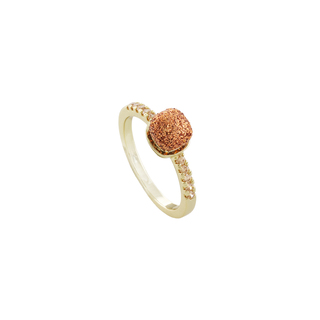 Women's Ring Candy Festive 04L15-00718 Loisir Made of Gold Plated Brass With Brown Glitter and Honey Beige Zirconia
