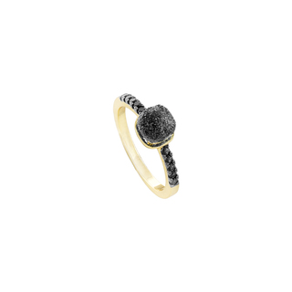 Women's Ring Candy Festive 04L15-00752 Loisir Made of Gold Plated Brass With Black Glitter and Black Zircons