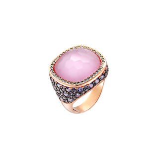 Women's Ring Darling Oxette 04X15-00329 Bronze Rose Gold IP With Pink Crystal And Purple Zircons