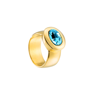 Women's Ring Extravaganza 04X27-00307 Oxette Steel 316L Gold Plated IP-Aqua Blue Crystal
