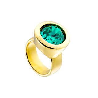 Women's Ring Extravaganza 04X27-00324 Oxette Steel-Gold Plating With Green Crystal